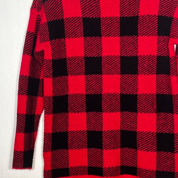 Loft Petites SP Red Black Buffalo Plaid Turtleneck Tunic Sweater Nylon/Acrylic - Picture 6 of 12